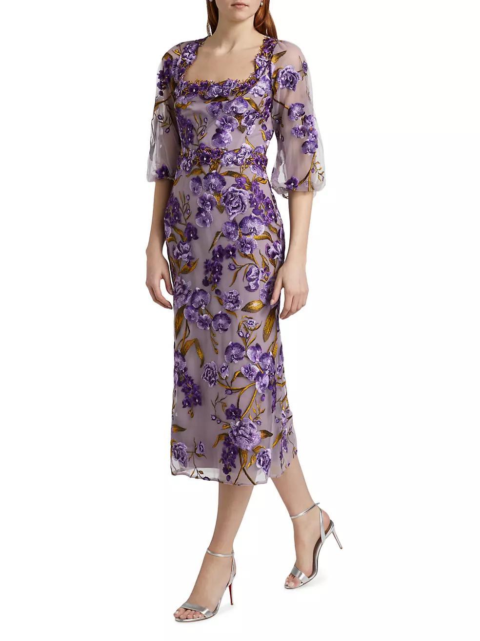 Orchid & Rose Embroidered Tulle Cocktail Dress Product Image