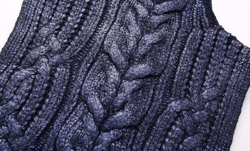 High Neck Cable Knit Sweater Vest Product Image