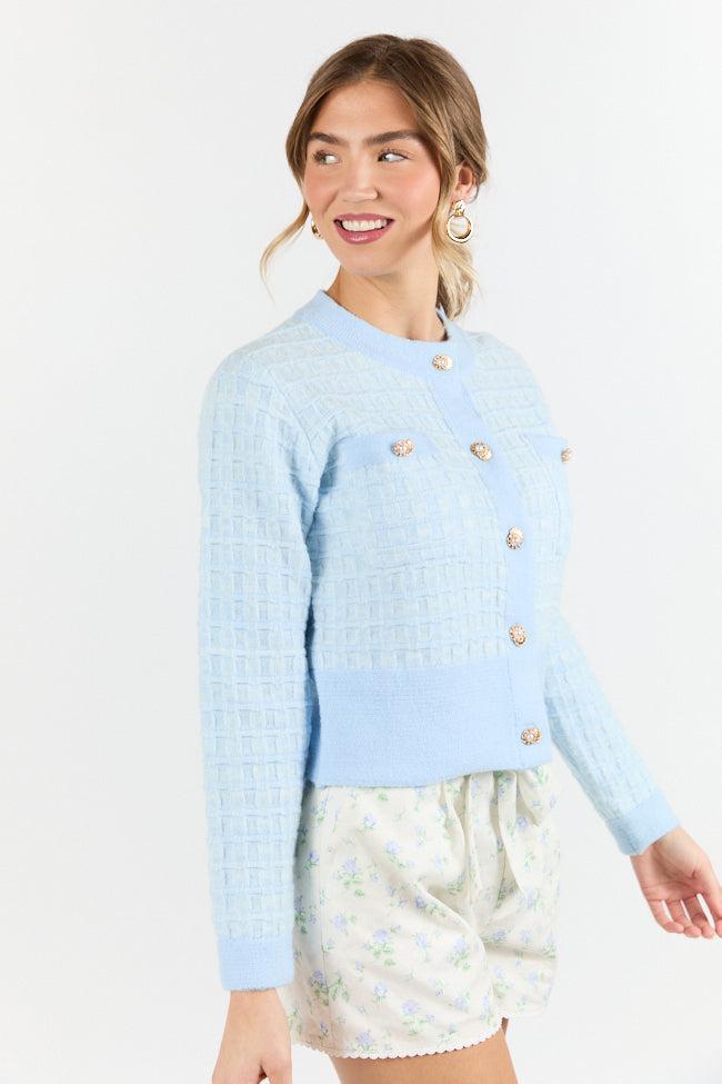 Running On Love Blue Textured Woven Detail Cardigan FINAL SALE Product Image