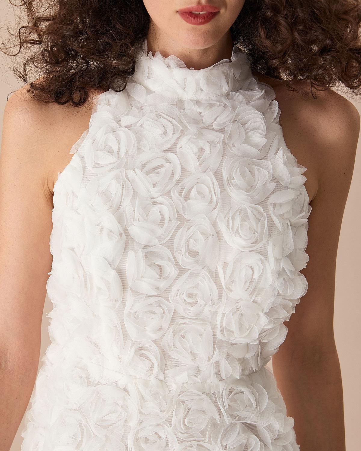 The White Mock Neck Tie-Back Mini Dress Product Image