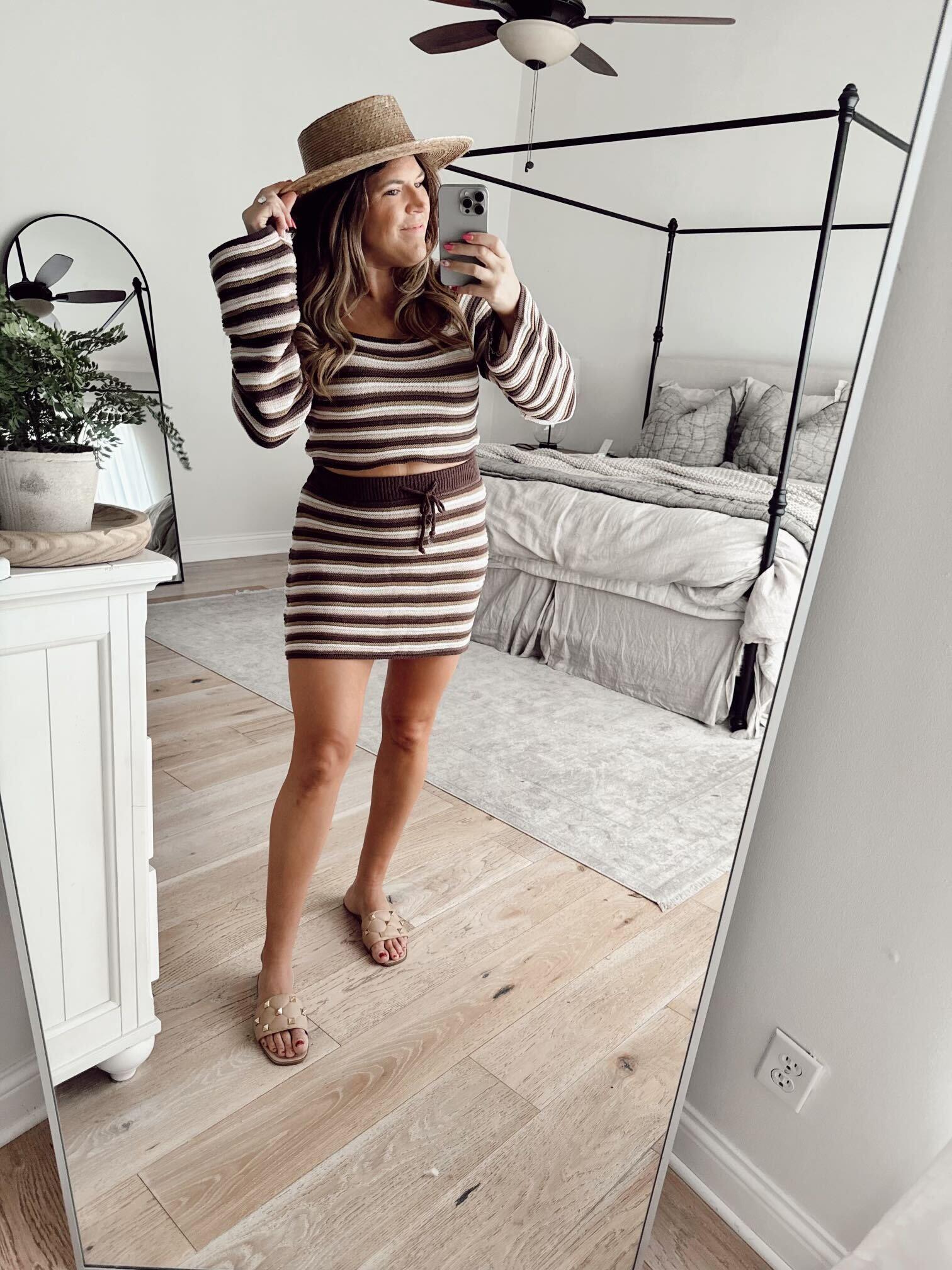 Brown Crochet Striped Sweater - FINAL SALE Product Image