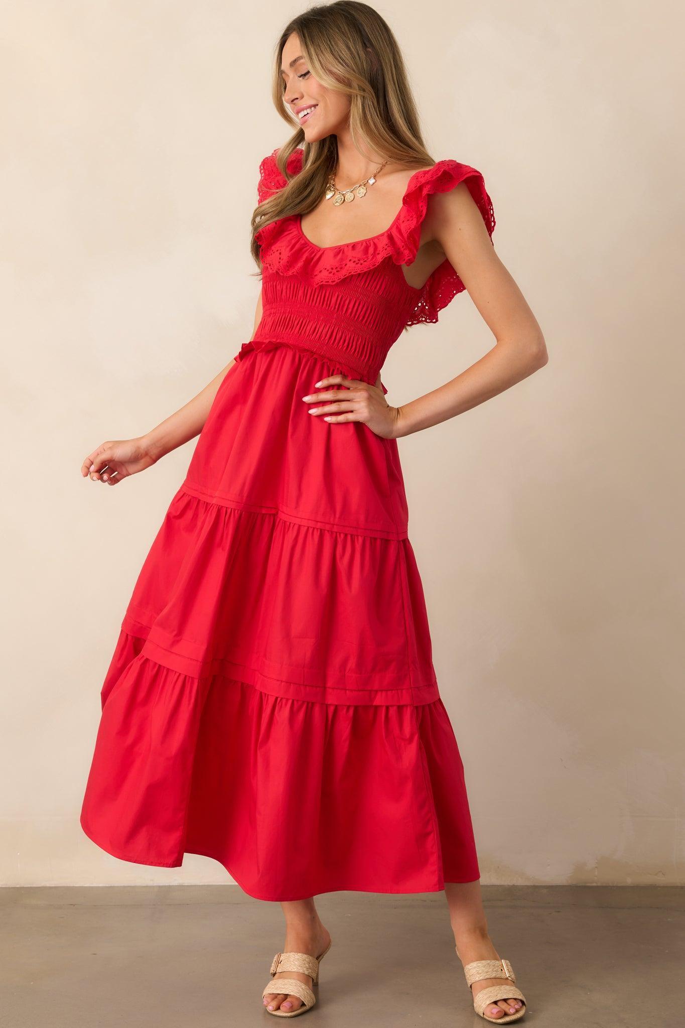 Patio Sunsets Cotton Red Maxi Dress Product Image