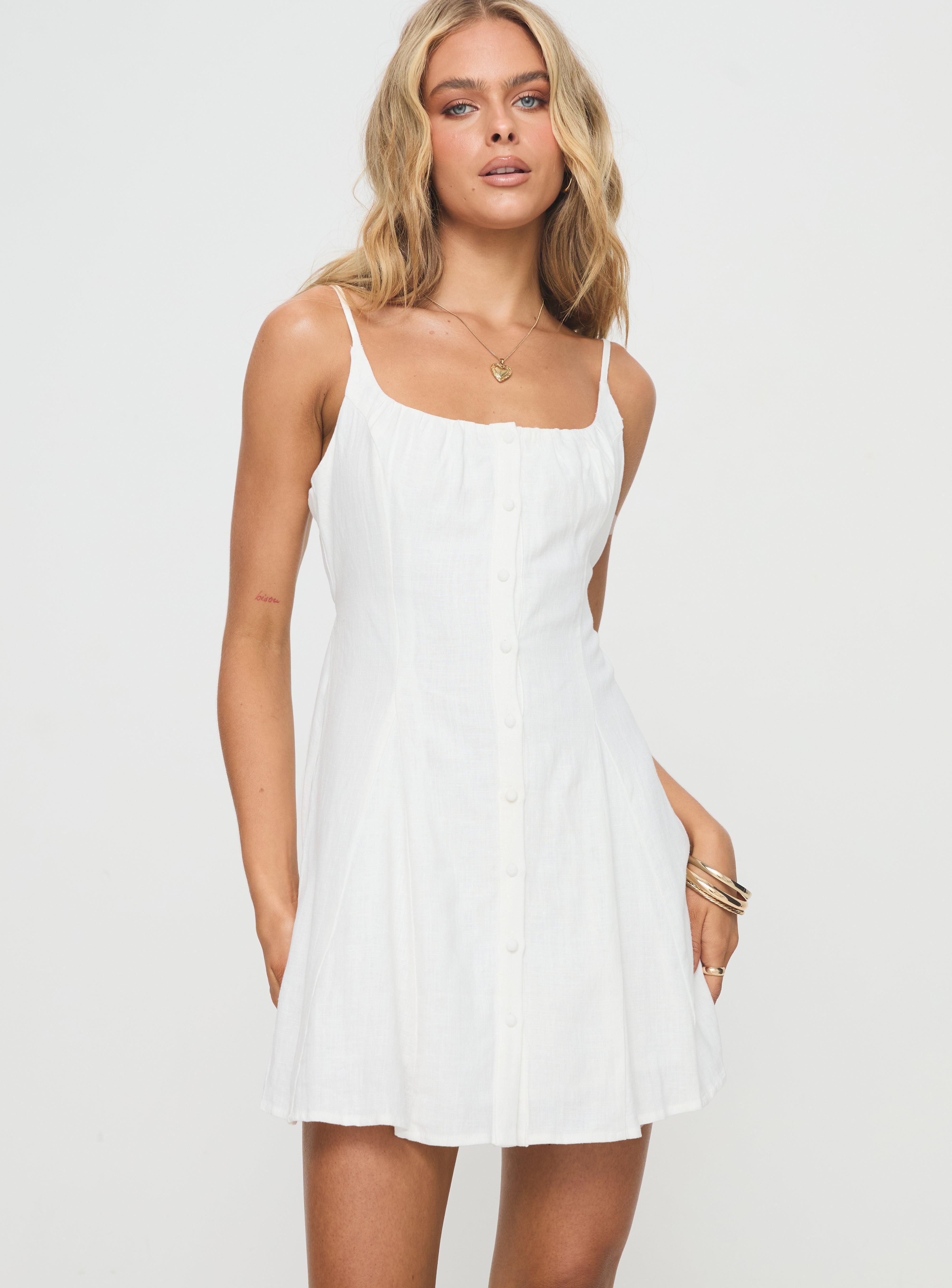 Elian Linen Blend Mini Dress White Product Image