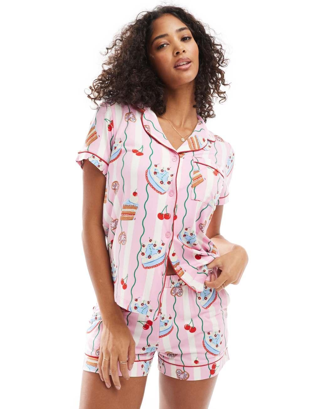 Chelsea Peers poly short sleeve revere pajama set in desert wavy stripe print Product Image