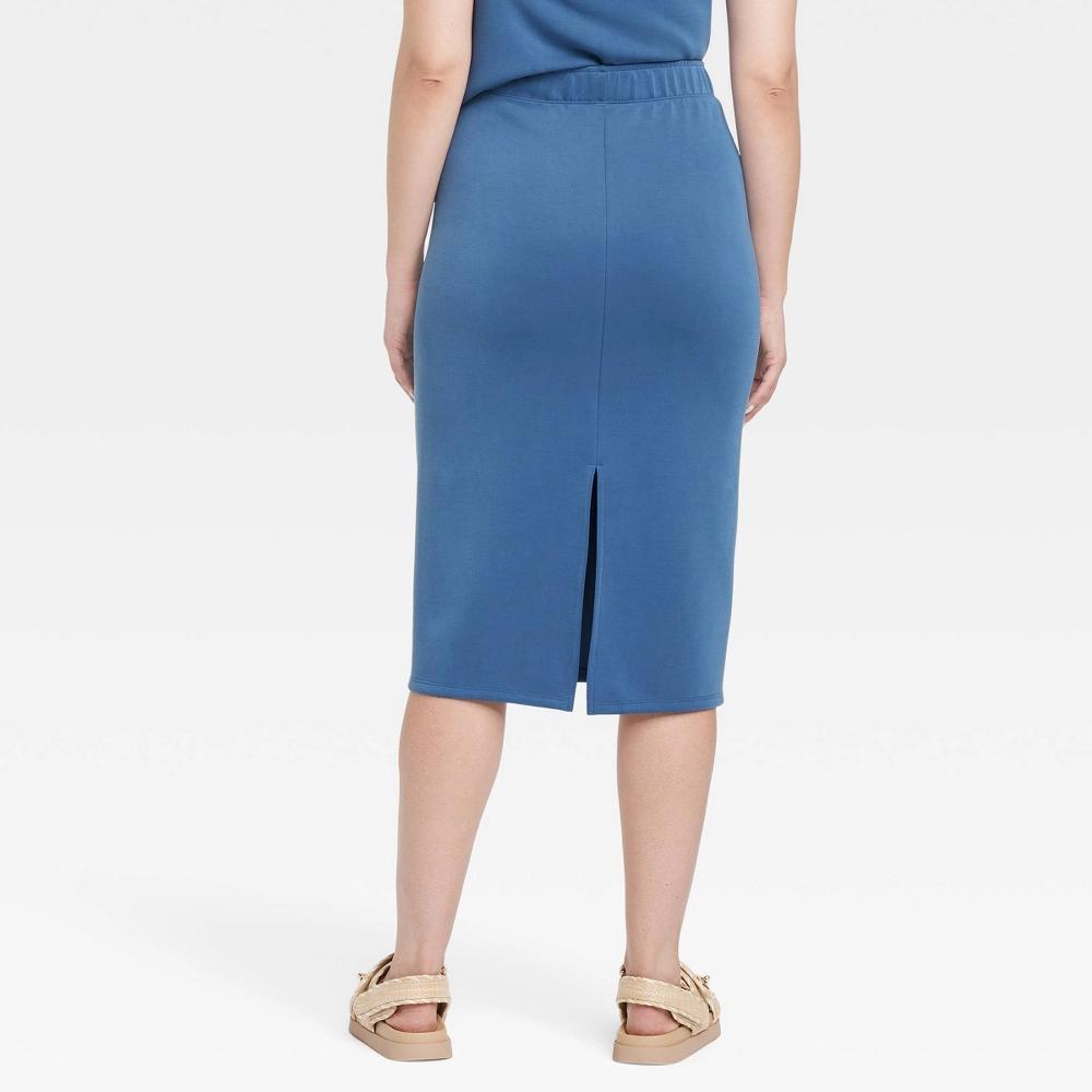 Women's Sandwash Midi Skirt - A New Day™ Blue XL: High Rise, Heavyweight Doubleknit, Elastic Waist, Back Slit, Machine Washable Product Image