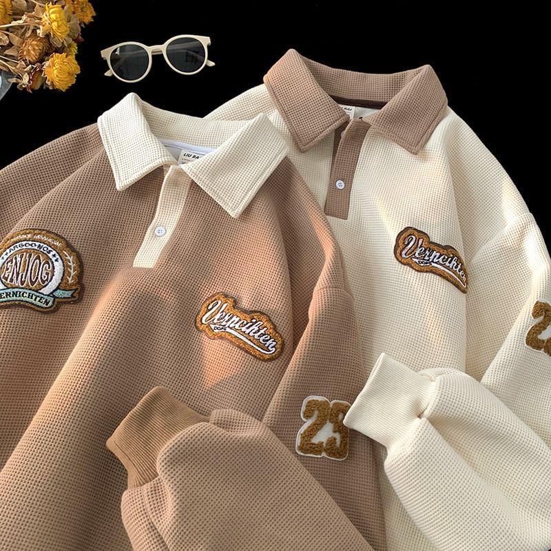 Collar Letter Embroidered Sweatshirt Product Image