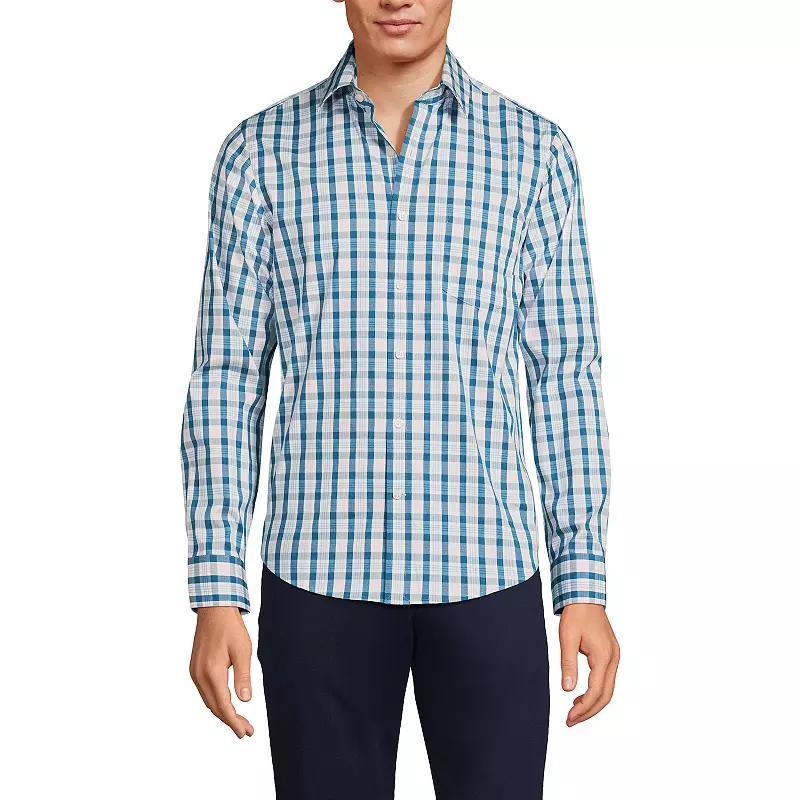 Men's Lands' End Traditional Fit Travel Button-Down Shirt, Size: XXL, Blue Fine Stripe Product Image
