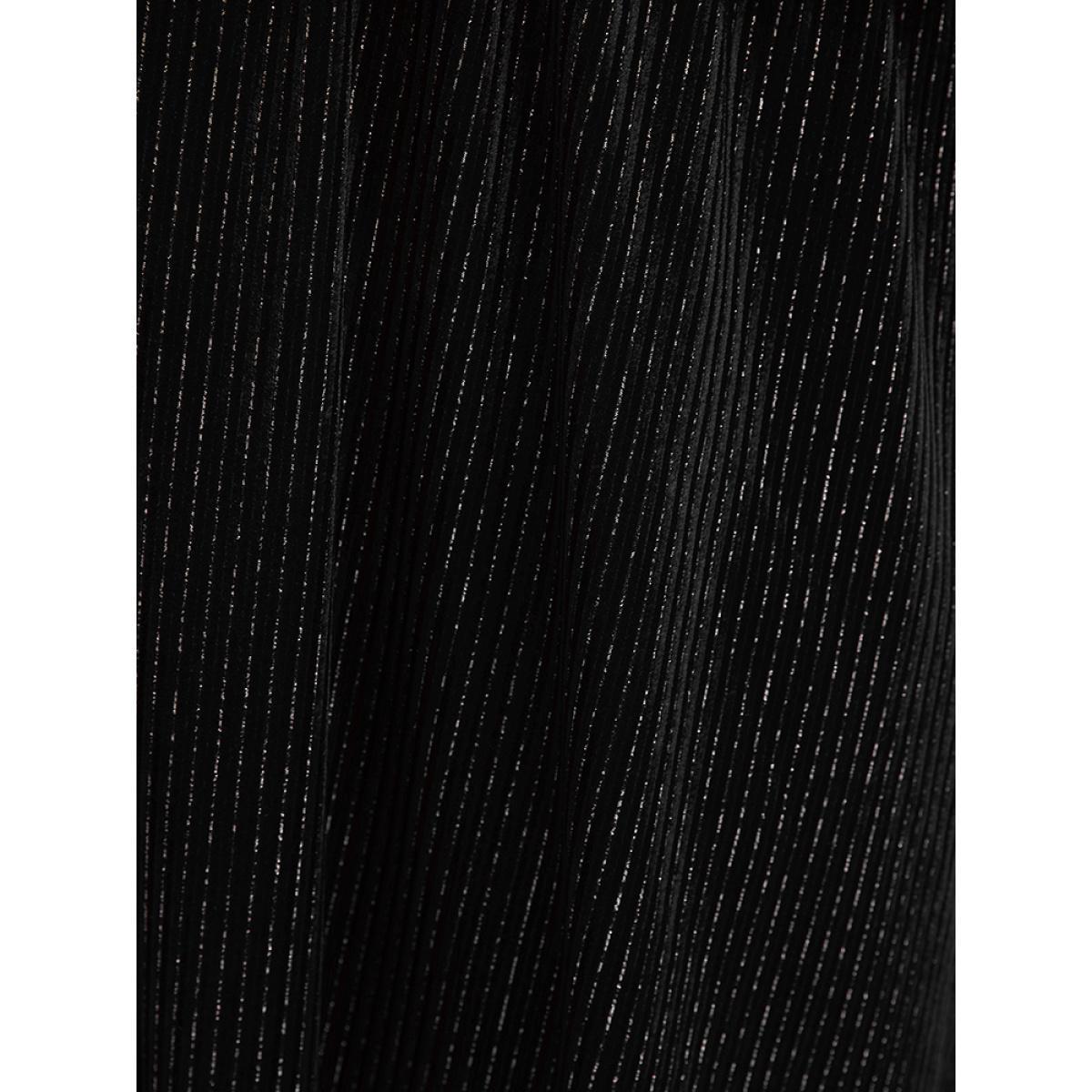 Plus Size Glitter Lantern Sleeve Surplice Neck Shirred Dress Black Women Party Plain V-neck Long Sleeve Curvy Knee Dress BloomChic 26/4X Product Image