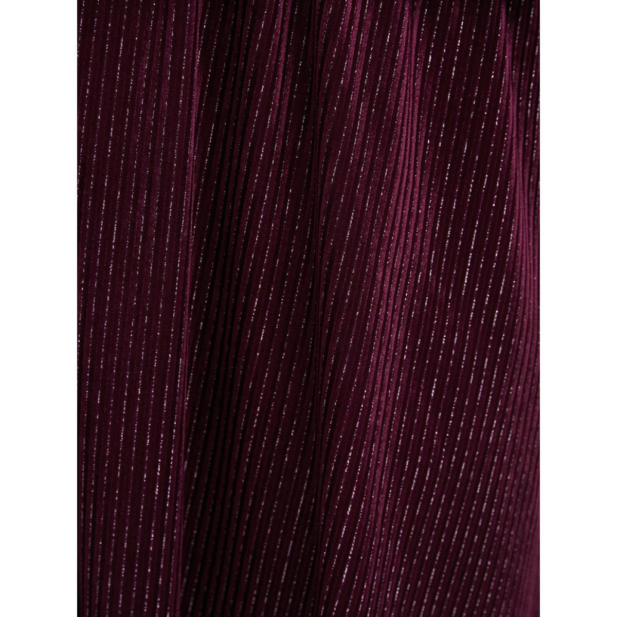 Plus Size Glitter Lantern Sleeve Surplice Neck Shirred Dress Burgundy Women Party Plain V-neck Long Sleeve Curvy Knee Dress BloomChic 26/4X Product Image