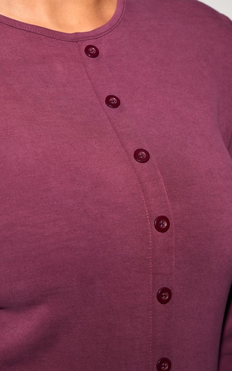 Plus Burgundy Modal Button Detail Long Sleeve Top Product Image