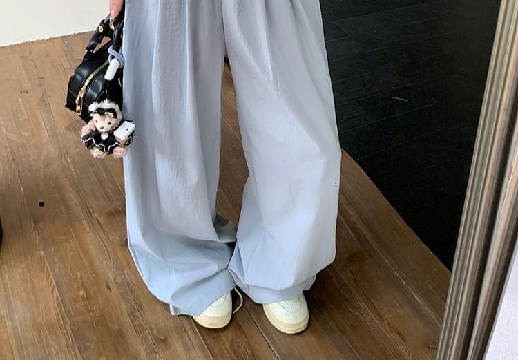 Elastic Waist Plain Wide Leg Pants Product Image
