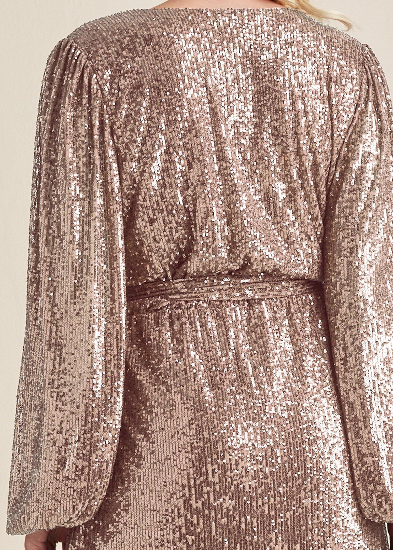 Belted Sequin Wrap Dress - Silver & Gold Product Image