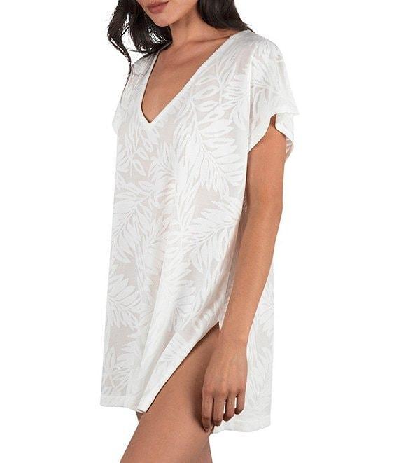Hurley Ulu Mesh Leaf V-Neck Tunic Swim Cover-Up Product Image