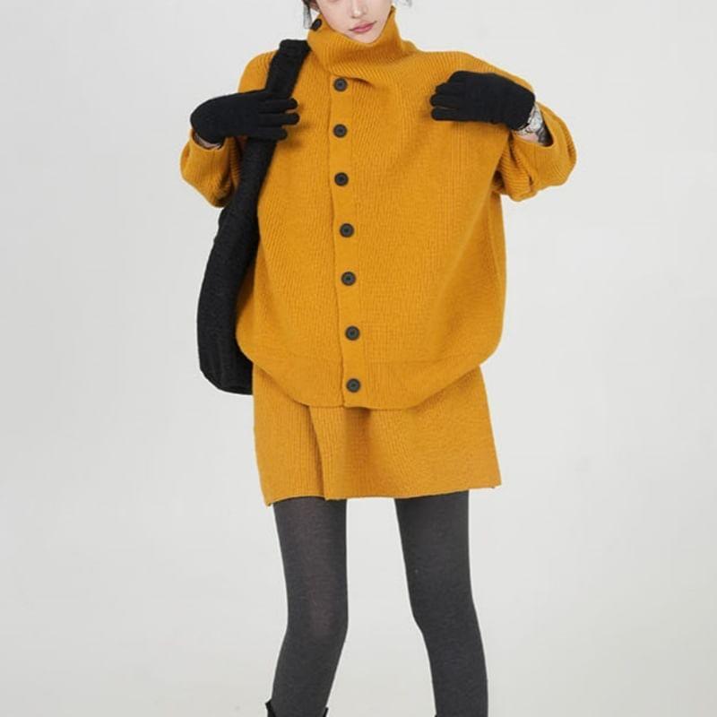 Set: Turtleneck Plain Cape + Mini A-Line Skirt Product Image