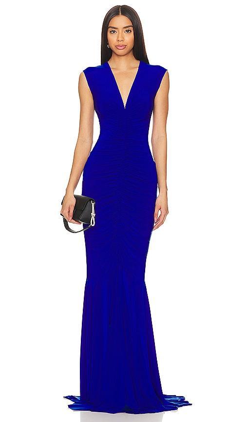 Womens Sleeveless Shirred Fishtail Gown Product Image