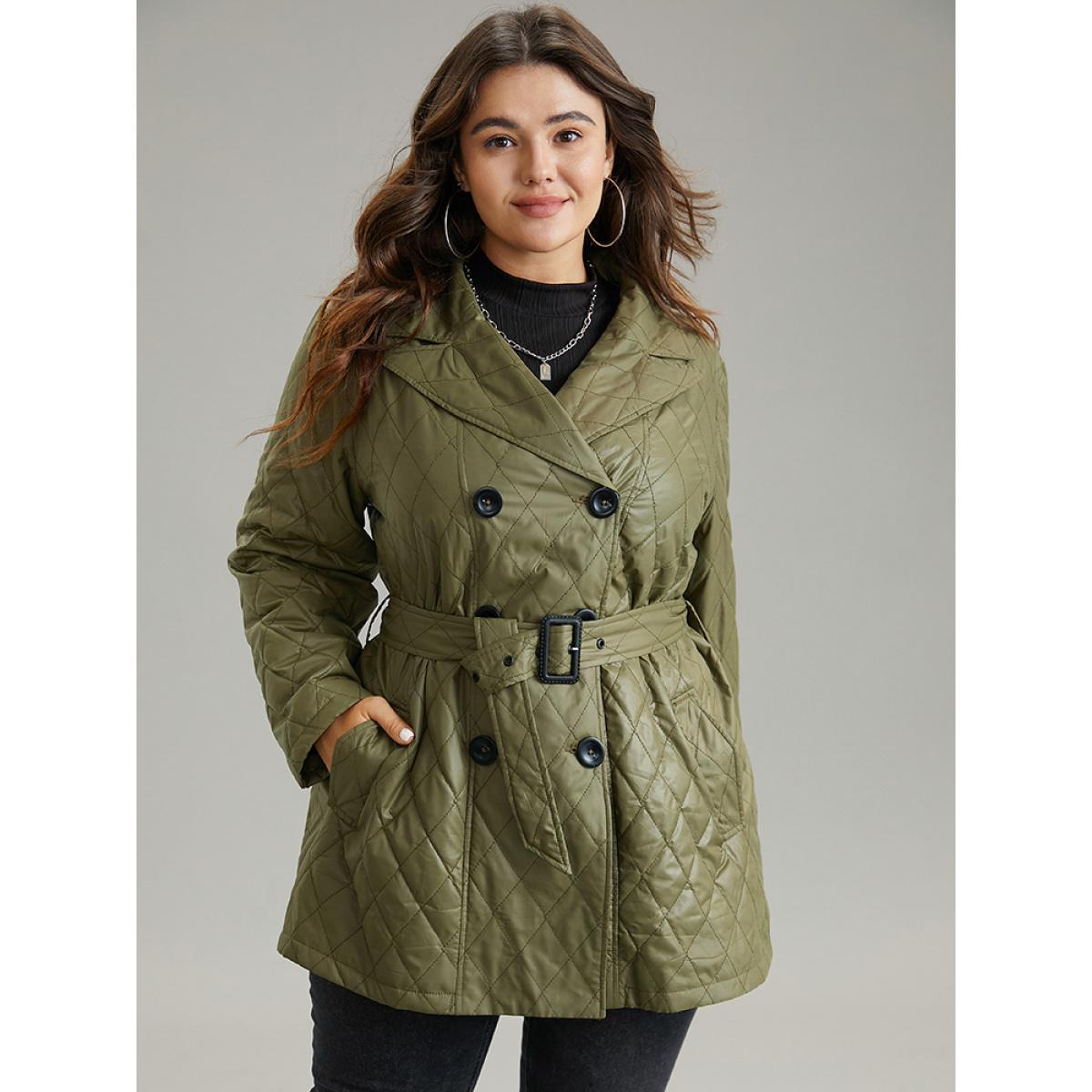 Plus Size Women Dailywear Plain Belted No stretch 28/5X Pocket Belt Casual Cotton Jackets BloomChic Product Image