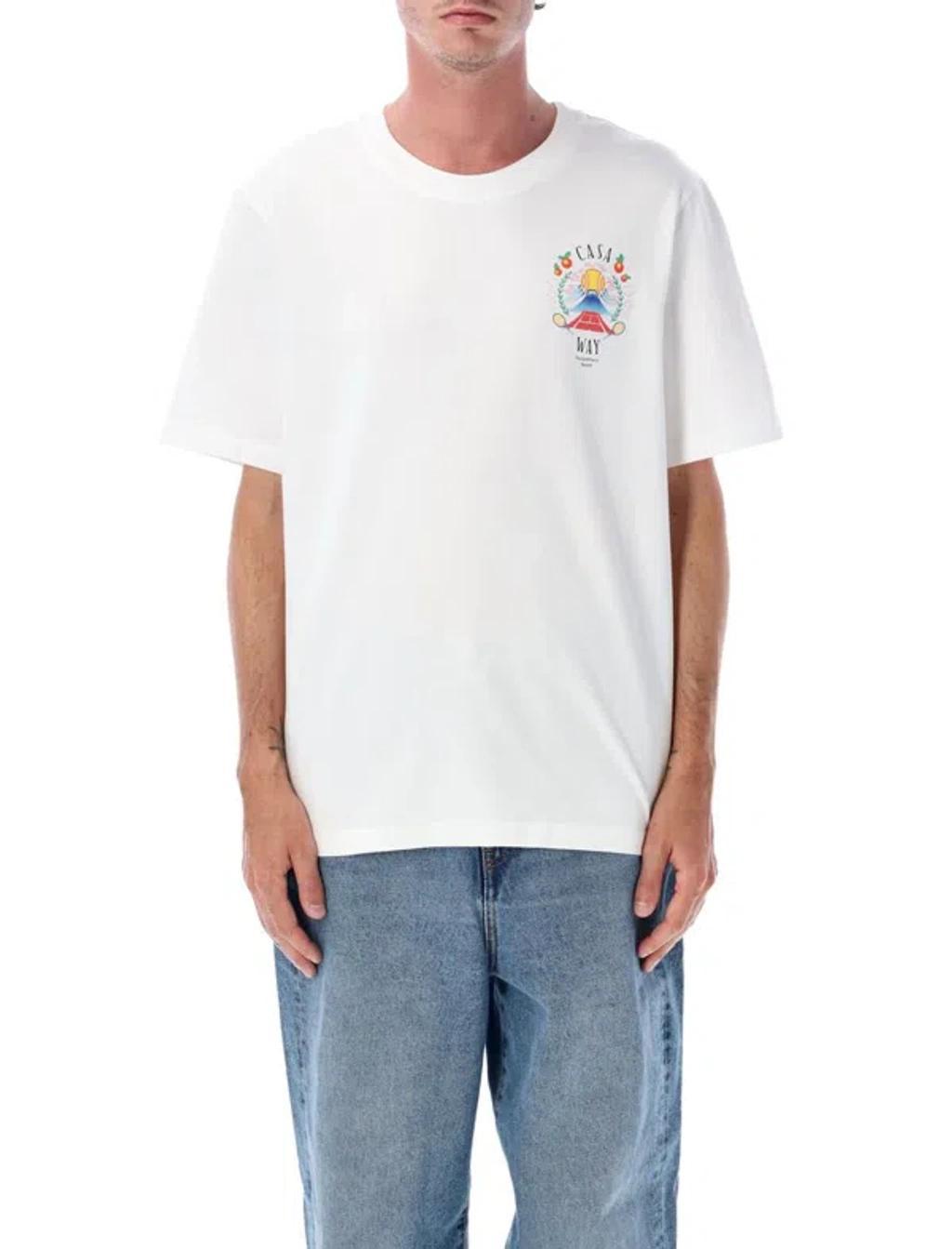 CASABLANCA T-shirt Girocollo Con Logo Sul Fronte In Cotone Bianca Uomo In Neutral Product Image