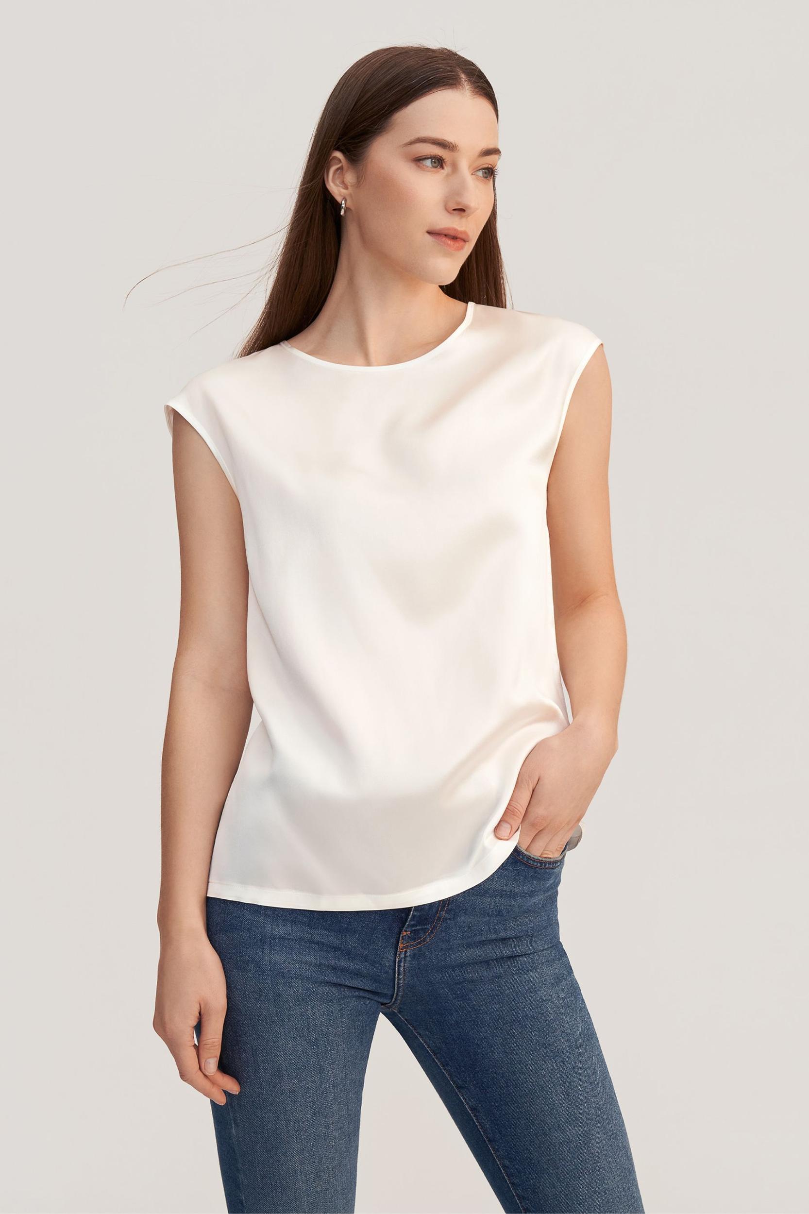 Basic Cap Sleeves Silk Tee Product Image