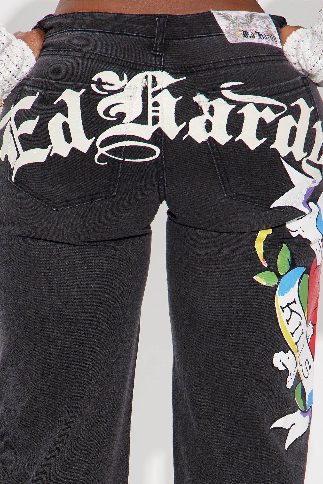 Ed Hardy Love Kills Slowly Stretch Wide Leg Jeans - Black Wash Product Image