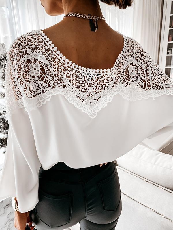 Long Sleeves Loose Solid Color Split-Joint Round-Neck Blouses&Shirts Tops Product Image