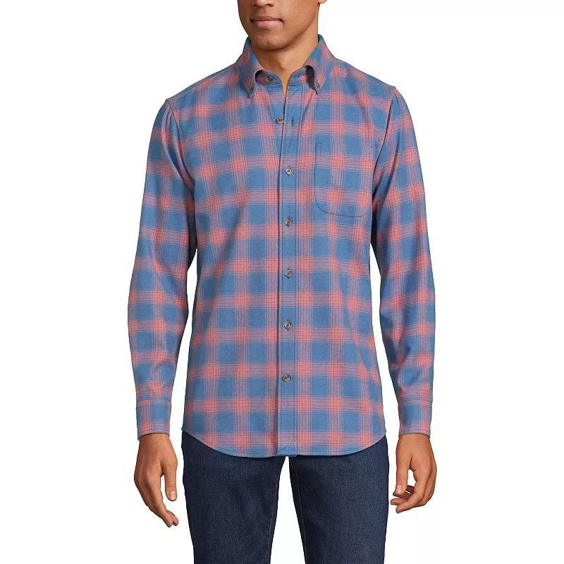 Men's Lands' End Traditional-Fit Flagship Flannel Shirt, Size: XL, Navy Green Plaid Product Image