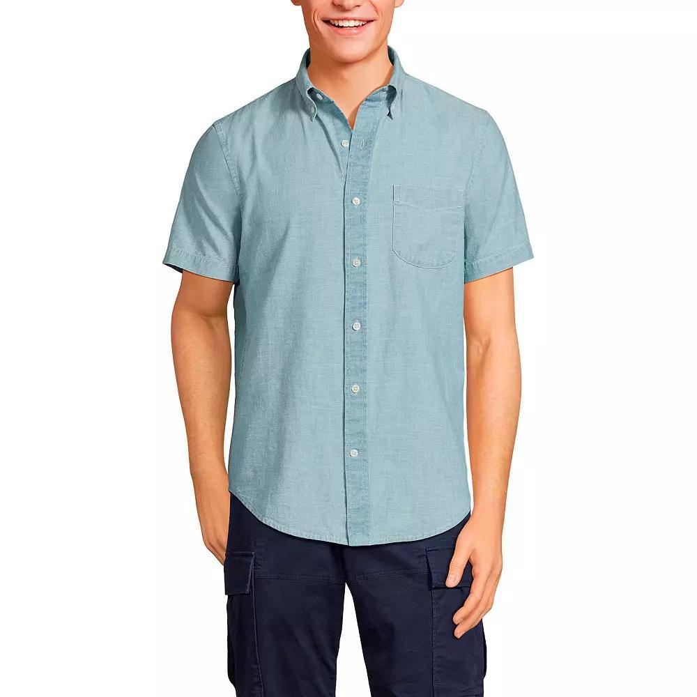 Men's Lands' End Traditional-Fit Chambray Button-Down Shirt, Size: XL, Dark Blue Product Image