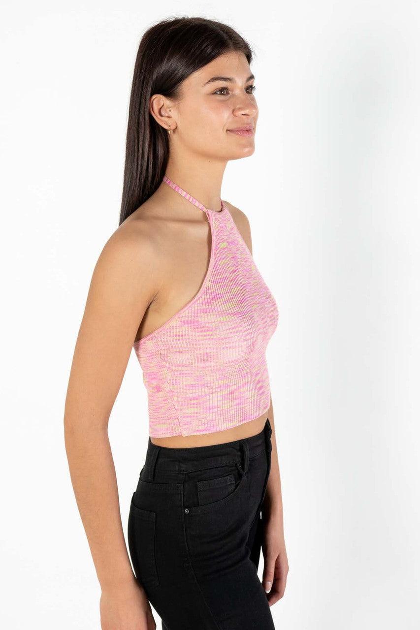 Pink Blossom Space Dye Knit Halter Top Product Image