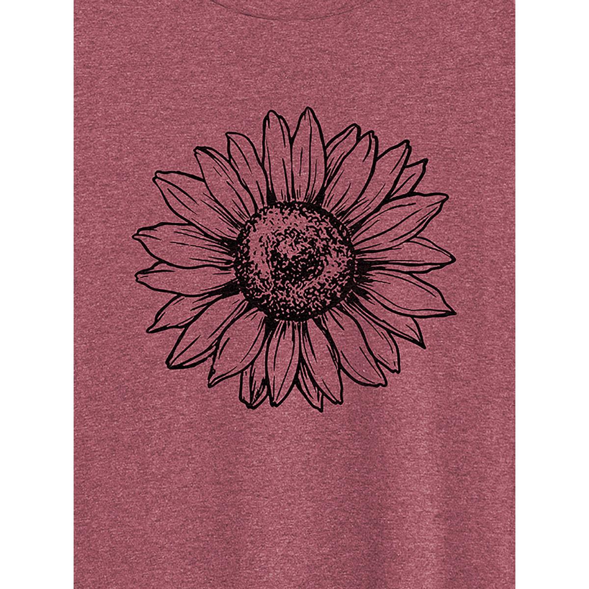 Plus Size Sunkissed Sunflower Round Neck T-Shirt Plum Women Non Natural Flowers Round Neck Everyday-Casual T-shirts BloomChic 12/L Product Image