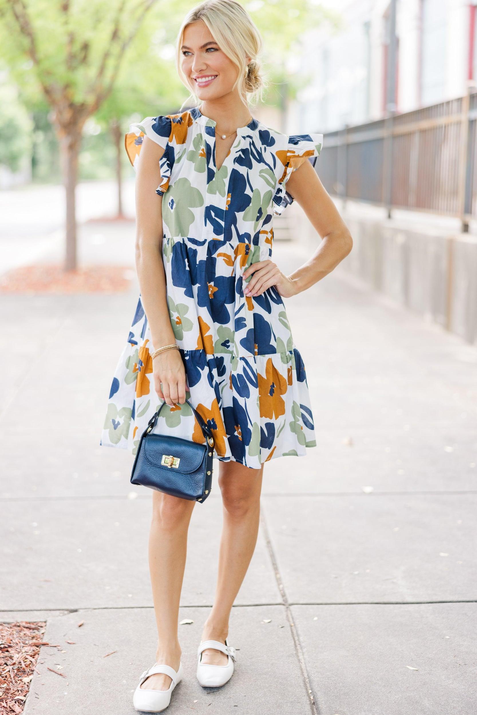 At This Time Olive Green Floral Dress Female Product Image