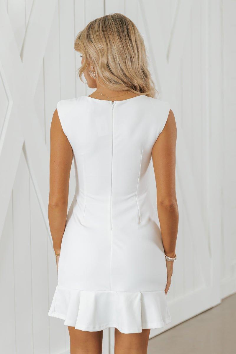 White Sleeveless Pleated Mini Dress Product Image