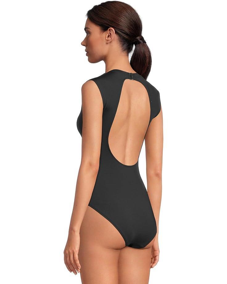 Cap Sleeve Zip Front One-Piece Swimsuit Product Image