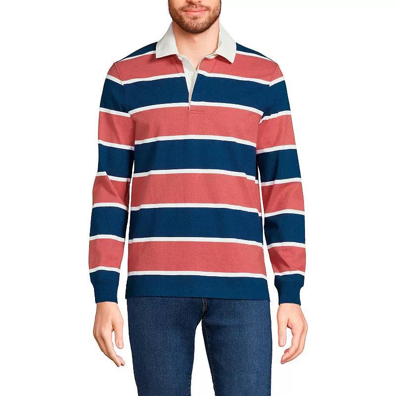 Men's Lands' End Striped Rugby Shirt, Size: Medium, Black Blue Stripes Product Image