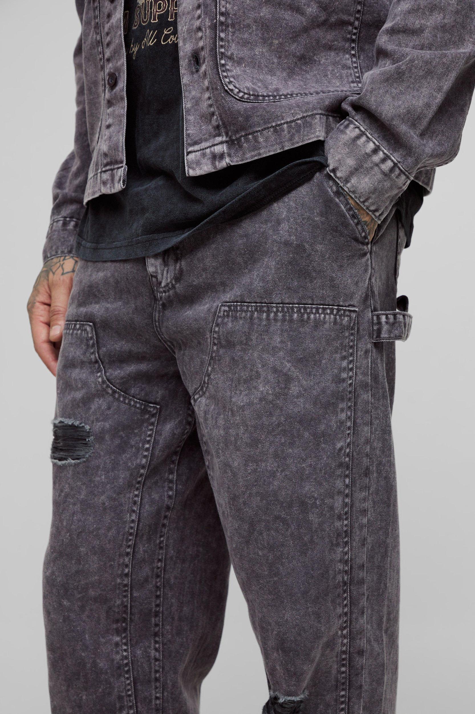 Tall Acid Wash Distressed Relaxed Fit Carpenter Pants | boohooMAN USA Product Image