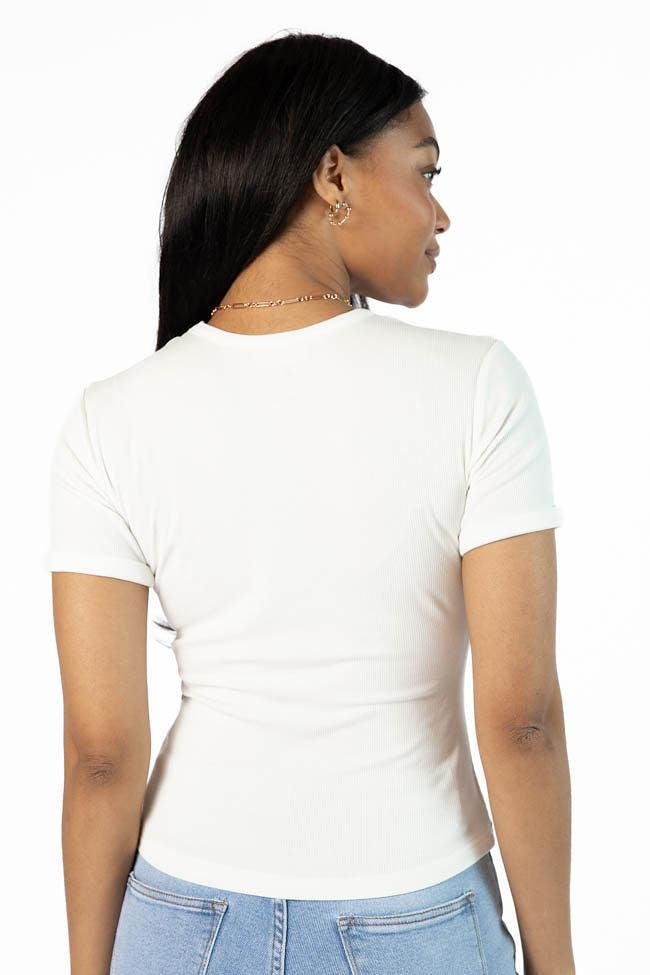 Everyday Essential Ivory Ribbed Crew Neck Tee SALE Product Image