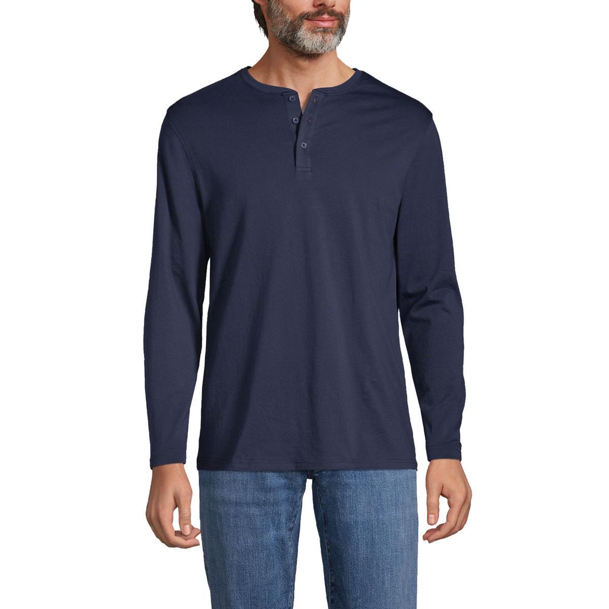 Men's Lands' End Long Sleeve Supima Jersey Henley Top, Size: Large, Radiant Blue Product Image