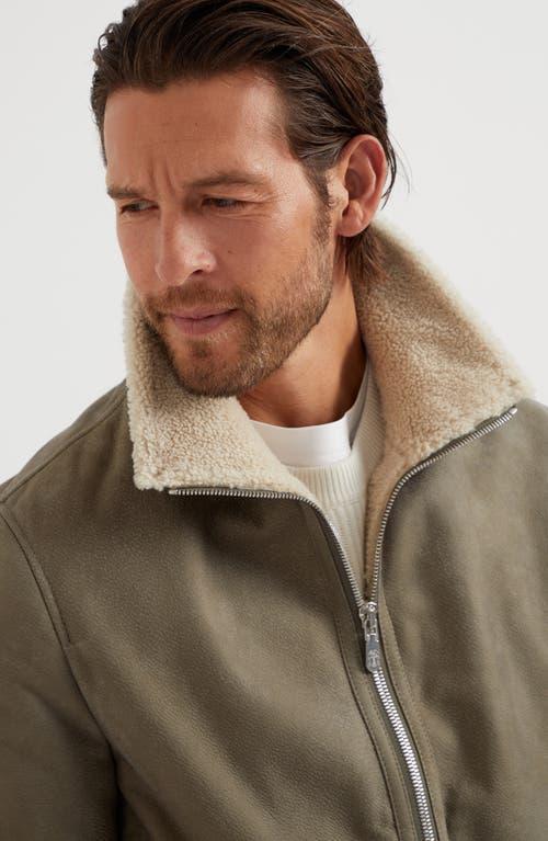 BRUNELLO CUCINELLI Shearling Bomber Jacket In Green Product Image