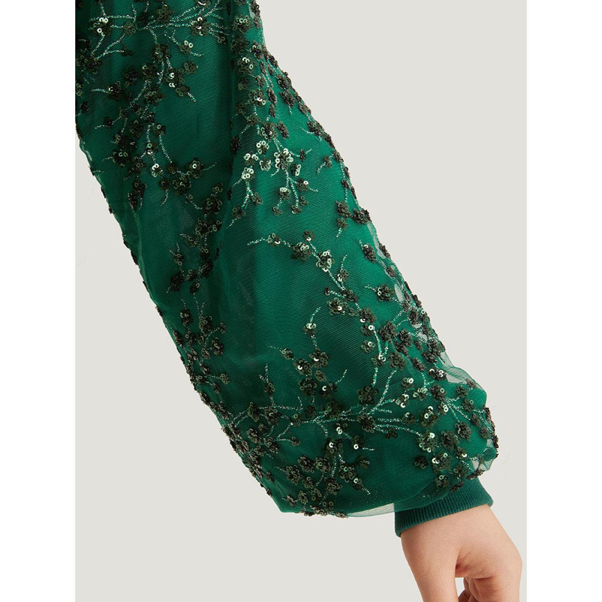 Plus Size Embroidered Patchwork Mesh Zipper Jacket Women Green Elastic cuffs Dailywear Jackets BloomChic 30/6X Product Image