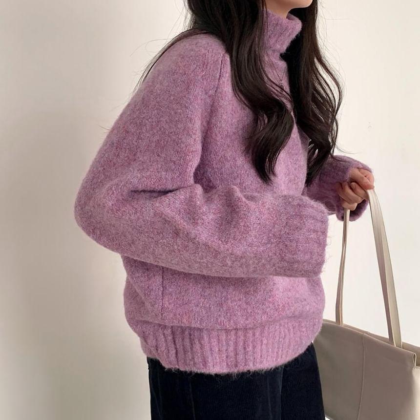 Long-Sleeve Turtleneck Plain Sweater Product Image