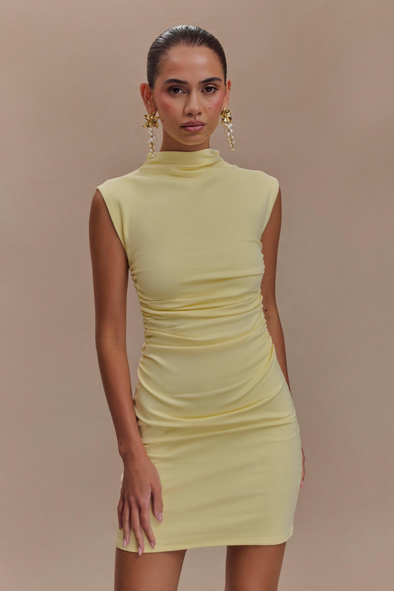 Elliot High Neck Sleeveless Mini Dress - Pale Lemon Product Image