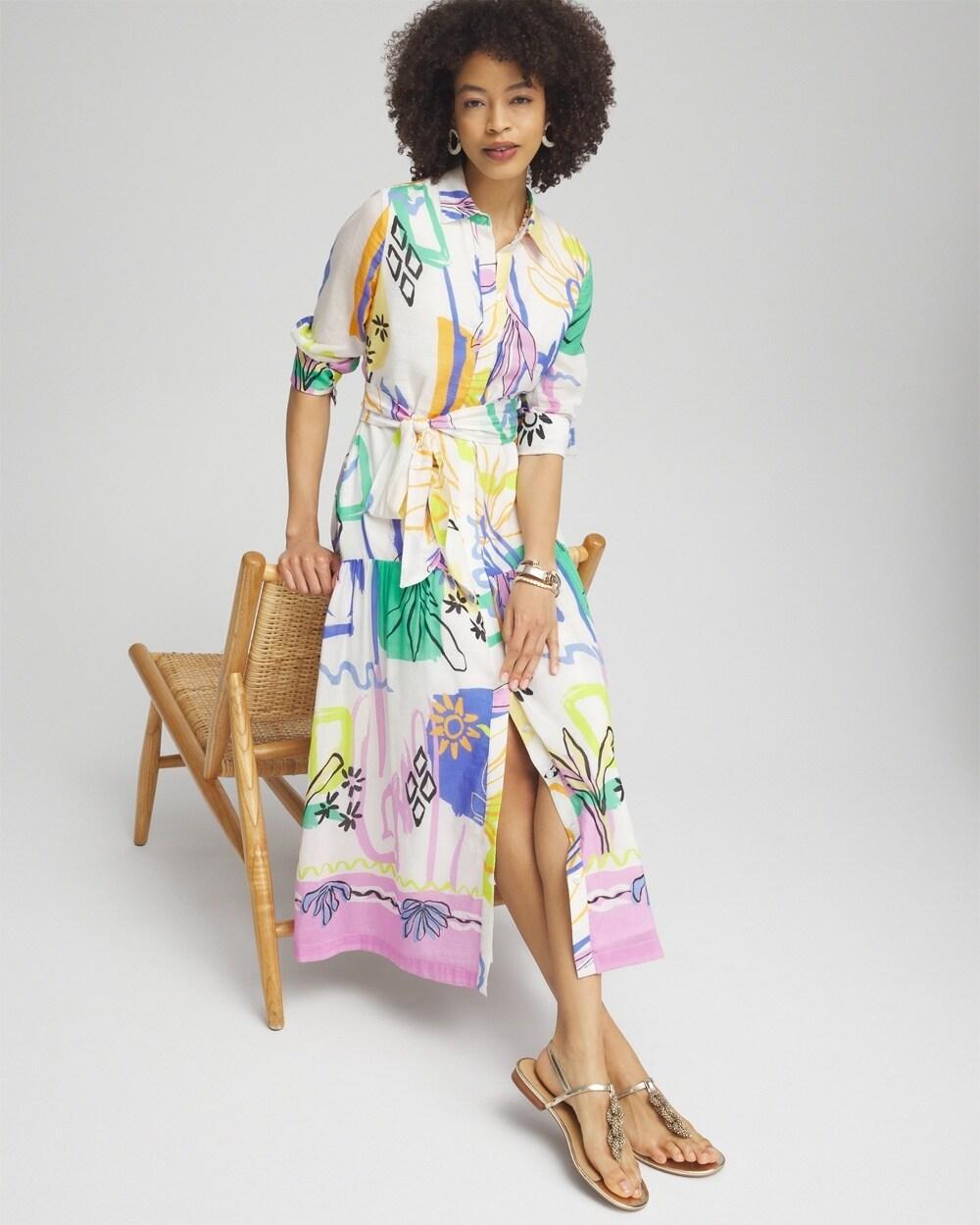 Silk Blend Modern Print Shirt Dress Product Image