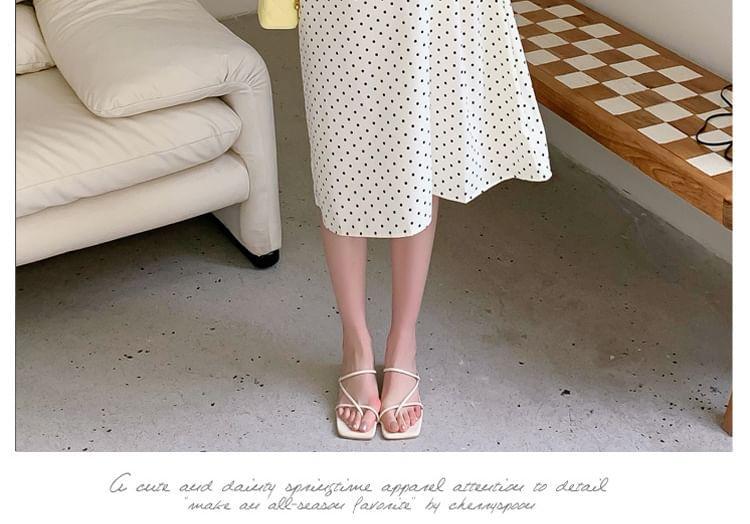 Maternity Short-Sleeve Round Neck Dotted Midi A-Line Dress Product Image