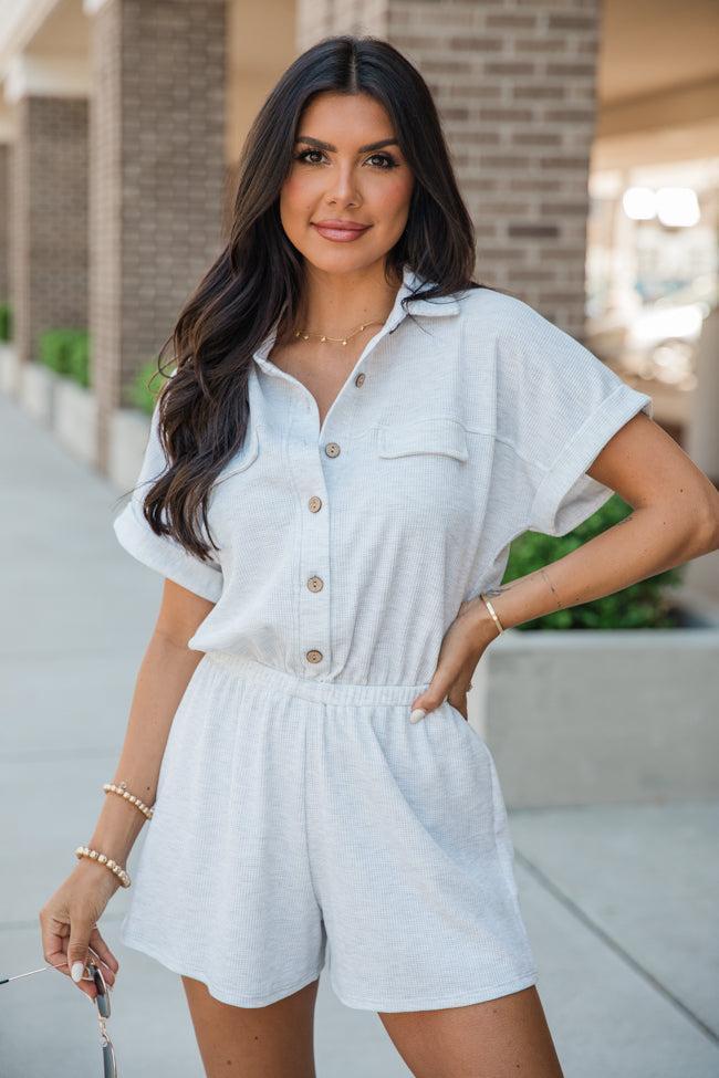 Plain As Day Grey Button Up Collared Romper FINAL SALE Product Image