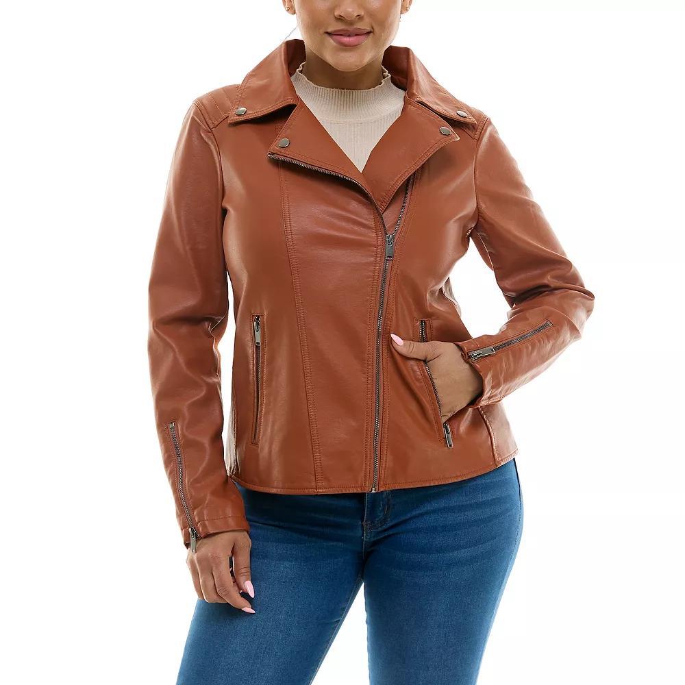 Women's Nina Leonard Pleather Moto Jacket, Size: Medium, Black Product Image