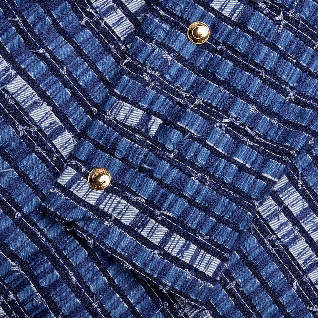 Denim Ribbon Tweed Oversized Shirt Jacket - Medium Blue Male Product Image