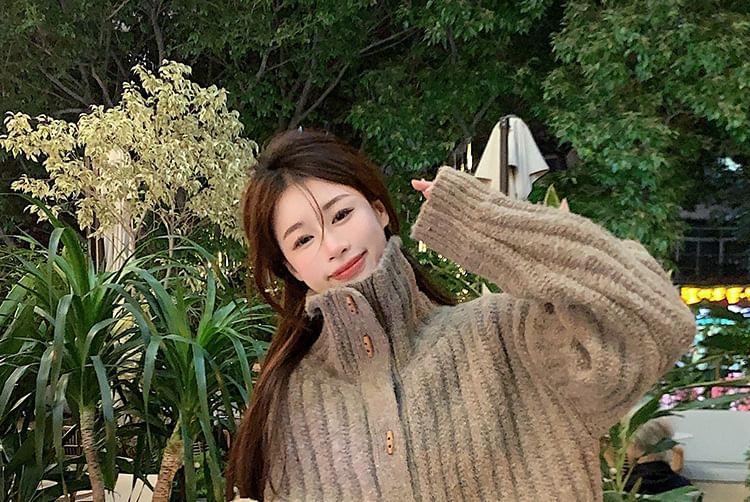 Turtleneck Ribbed Toggle Cardigan Product Image