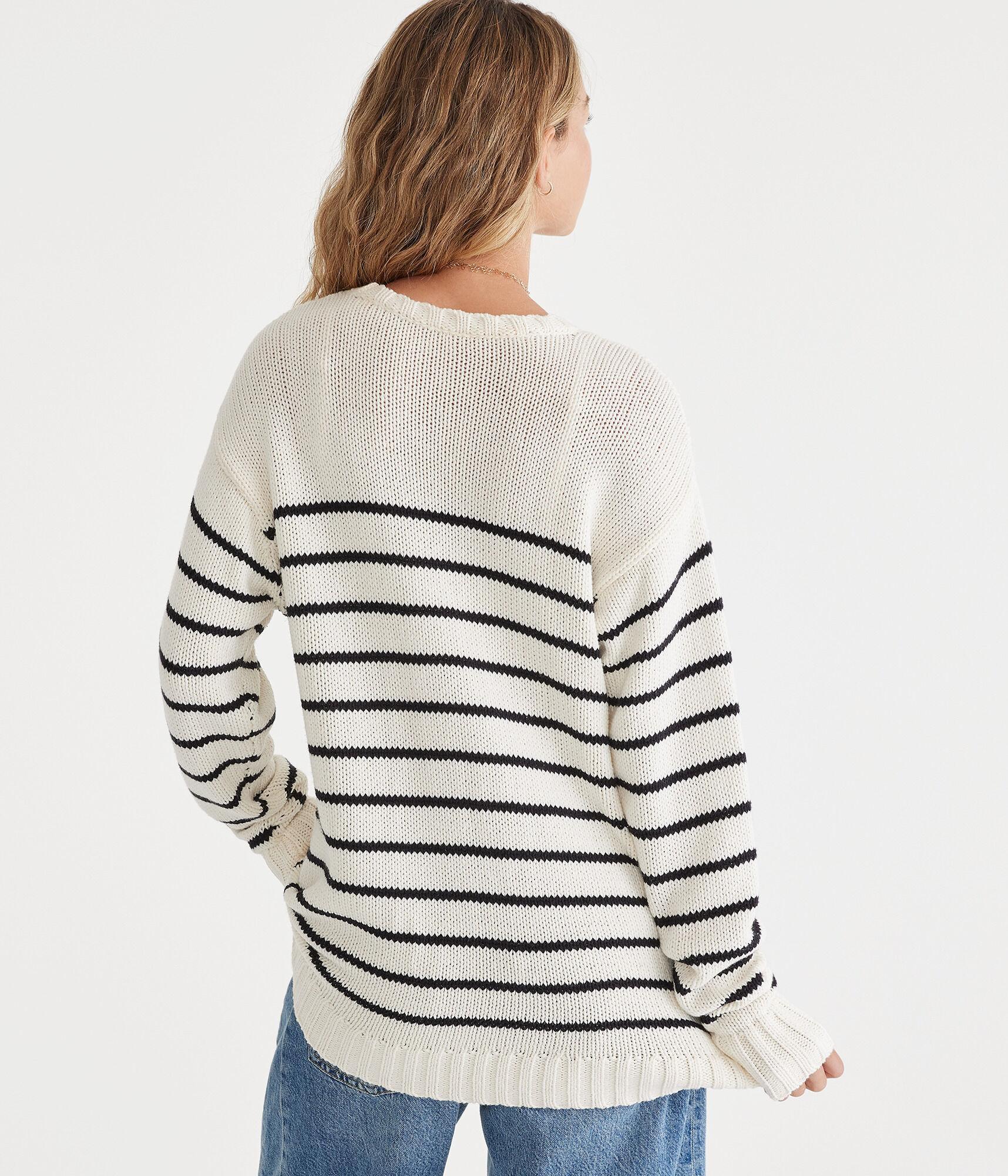 Striped Oversized Crew Sweater Product Image