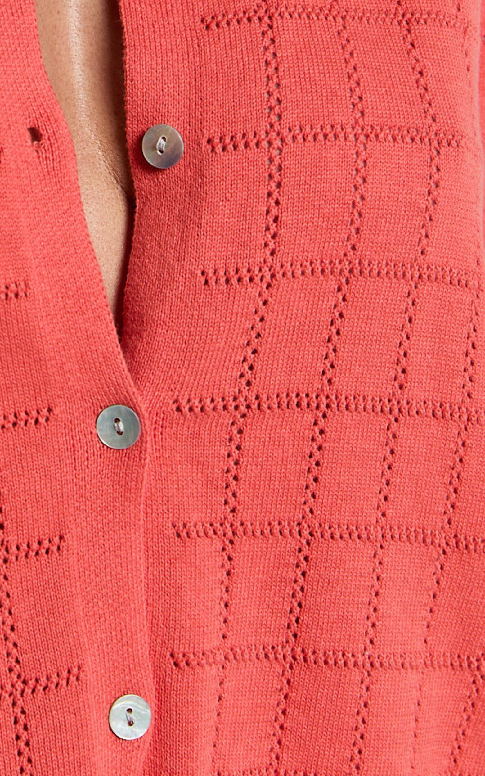 Tommy Two Piece Set - Knit Button Through Top and Pants Two Piece Set in Coral Product Image