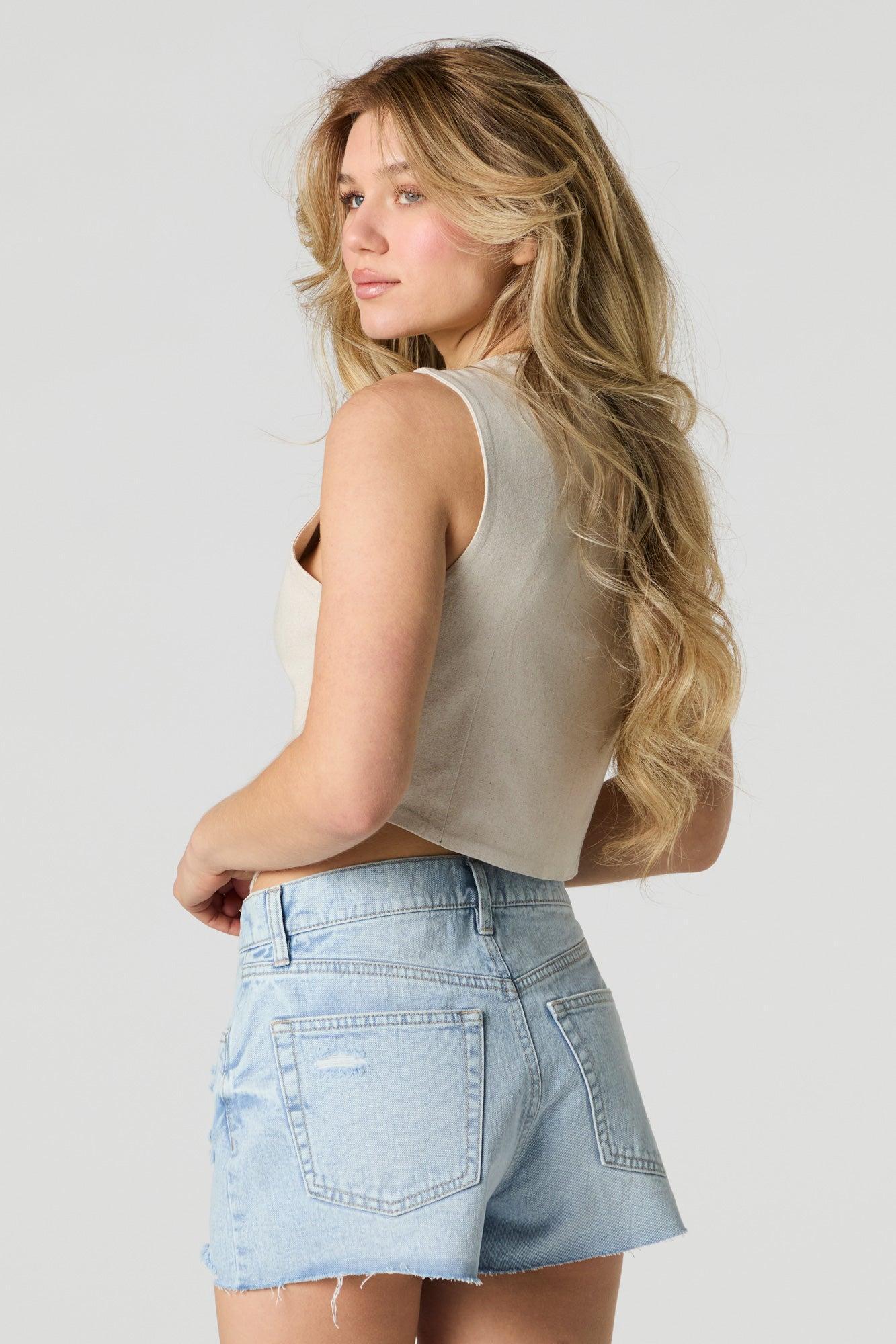 Light Wash Distressed Denim Short Female Product Image