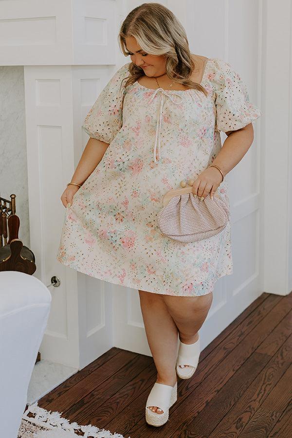 Peach Bellini Floral Eyelet Mini Dress Product Image