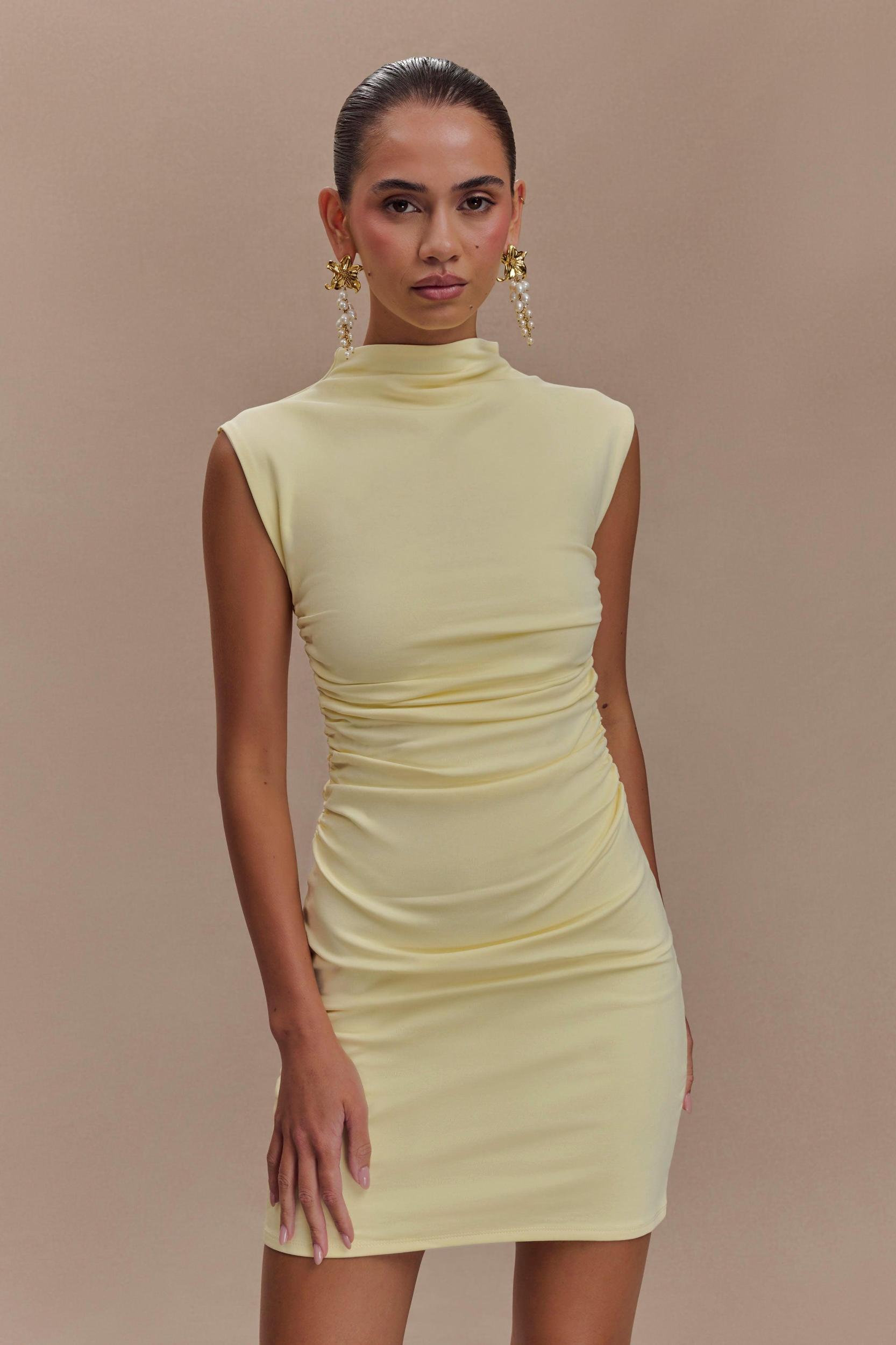 Elliot High Neck Sleeveless Mini Dress - Pale Lemon Product Image